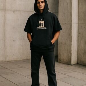 Heaven Only Knows Short Sleeve Hoodie Pullover‎ Sweatshirt Black Graphic Size L
